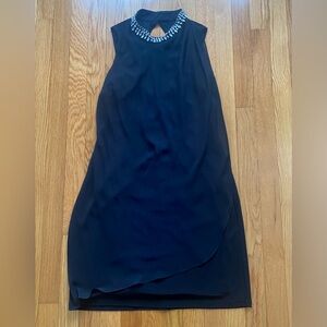 Adrianna Papell Black Jewel Neck Mini Dress